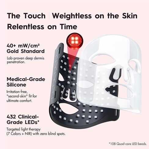 Red Light Therapy Mask for Face, 7-in-1 LED Face Mask Light Therapy with 432 LEDs & 850nm NIR, 3600mAh Rechargeable, Adjustable Brightness, Timer, Full Face Coverage for Flawless Glowing Skin in Saudi Arabia