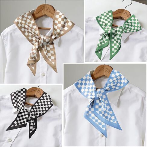 4 Pcs Purse Scarf for Women, Fashion Neck Scarfs Long Satin Skinny Checkered Bag Scarf for Handbags Purse Handle Hair Accessories in Kuwait
