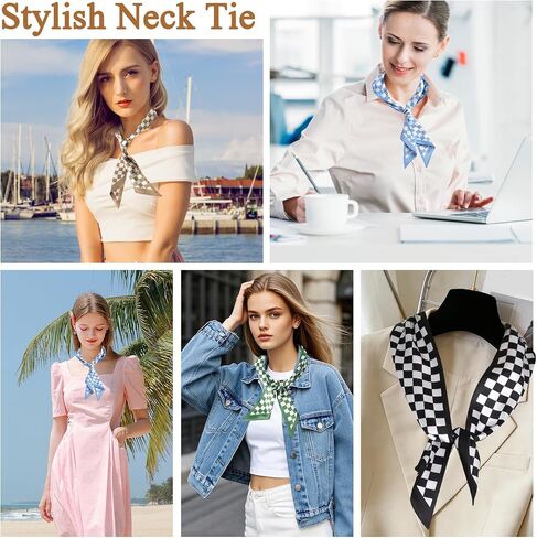 4 Pcs Purse Scarf for Women, Fashion Neck Scarfs Long Satin Skinny Checkered Bag Scarf for Handbags Purse Handle Hair Accessories in Kuwait