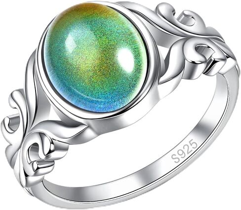 S925 Sterling Silver Mood Ring for Women Color Changing Emotion Ring | Temperature Sensitive Mood Stone, Genuine 925 Sterling Silver, Color Changing Design, Unique Gift for Women in Saudi Arabia