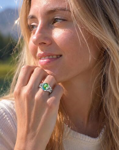 S925 Sterling Silver Mood Ring for Women Color Changing Emotion Ring | Temperature Sensitive Mood Stone, Genuine 925 Sterling Silver, Color Changing Design, Unique Gift for Women in Saudi Arabia