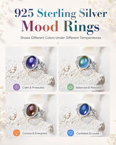 S925 Sterling Silver Mood Ring for Women Color Changing Emotion Ring | Temperature Sensitive Mood Stone, Genuine 925 Sterling Silver, Color Changing Design, Unique Gift for Women in Saudi Arabia