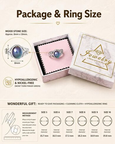 S925 Sterling Silver Mood Ring for Women Color Changing Emotion Ring | Temperature Sensitive Mood Stone, Genuine 925 Sterling Silver, Color Changing Design, Unique Gift for Women in Saudi Arabia