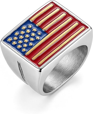 HZMAN American Flag Statement Ring for Men Women, Stainless Steel Patriotic US Flag Band with Enamel Finish, Sizes 7-13, Independence Day Jewelry Gift in Kuwait