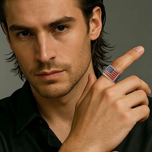 HZMAN American Flag Statement Ring for Men Women, Stainless Steel Patriotic US Flag Band with Enamel Finish, Sizes 7-13, Independence Day Jewelry Gift in Kuwait