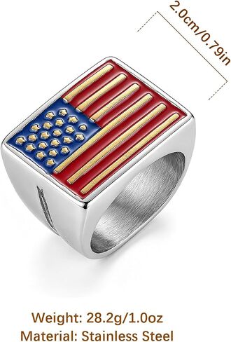 HZMAN American Flag Statement Ring for Men Women, Stainless Steel Patriotic US Flag Band with Enamel Finish, Sizes 7-13, Independence Day Jewelry Gift in Kuwait