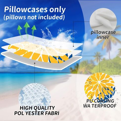 DFXSZ Yellow Blue Flower Pillow Covers 18x18 Inch Set of 2 White Gray Colored Throw Pillows Outdoor Waterproof Decor for Living Room Sofa Patio Funiture Garden Floral Polyester Pillow Covers 002J18 in Saudi Arabia