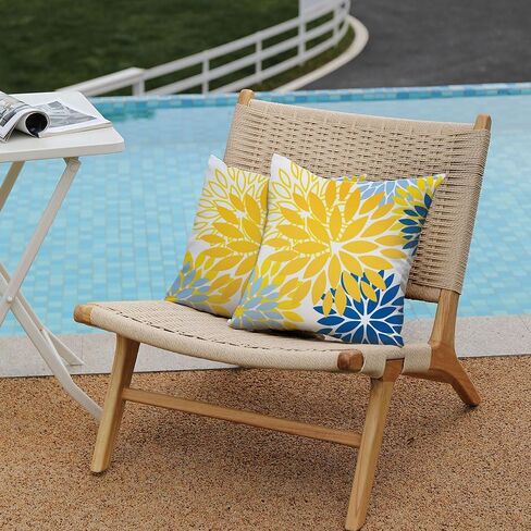 DFXSZ Yellow Blue Flower Pillow Covers 18x18 Inch Set of 2 White Gray Colored Throw Pillows Outdoor Waterproof Decor for Living Room Sofa Patio Funiture Garden Floral Polyester Pillow Covers 002J18 in Saudi Arabia