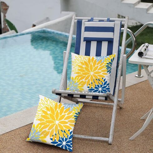DFXSZ Yellow Blue Flower Pillow Covers 18x18 Inch Set of 2 White Gray Colored Throw Pillows Outdoor Waterproof Decor for Living Room Sofa Patio Funiture Garden Floral Polyester Pillow Covers 002J18 in Saudi Arabia
