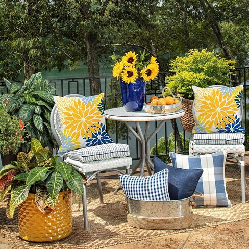 DFXSZ Yellow Blue Flower Pillow Covers 18x18 Inch Set of 2 White Gray Colored Throw Pillows Outdoor Waterproof Decor for Living Room Sofa Patio Funiture Garden Floral Polyester Pillow Covers 002J18 in Saudi Arabia