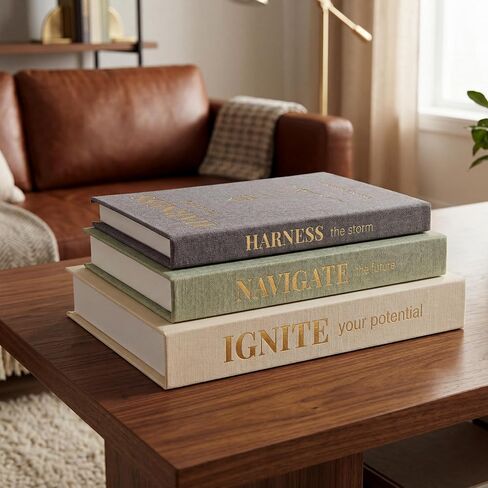 Decorative Books for Home Decor, Set of 3 Faux Books with Hidden Storage, Linen Fake Book Box for Coffee Table Bookshelf Decor (Dusty pink-oatmeal-beige) in Saudi Arabia