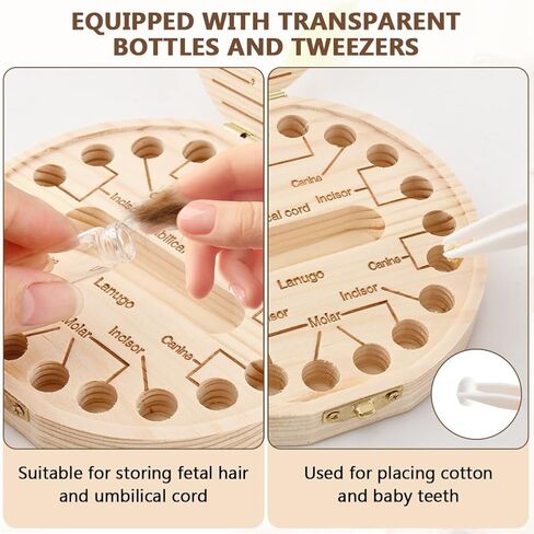 Tooth Fairy Box, Cute Wooden Tooth Keepsake Box with Tweezer and Fetal Hair Container, Lost Teeth Storage Container for Boy Girl(wood color) in Saudi Arabia