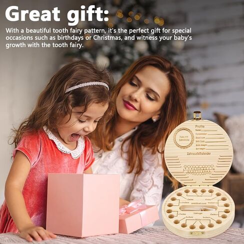 Tooth Fairy Box, Cute Wooden Tooth Keepsake Box with Tweezer and Fetal Hair Container, Lost Teeth Storage Container for Boy Girl(wood color) in Saudi Arabia