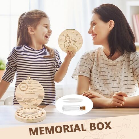 Tooth Fairy Box, Cute Wooden Tooth Keepsake Box with Tweezer and Fetal Hair Container, Lost Teeth Storage Container for Boy Girl(wood color) in Saudi Arabia