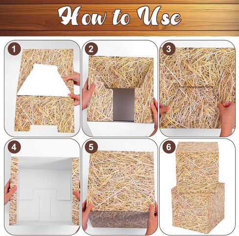 8 Pcs Hay Bales Boxes, Fake Western Cowboy Party Decorations, Cardboard Photo Booth Props Wooden Grain Straw Box for Farmhouse Halloween Birthday Theme in Saudi Arabia