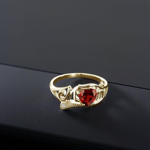 Gem Stone King Customized and Personalized Heart Shape Mother MOM Ring | 18K Yellow Gold Plated Silver | Gemstone Birthstone and White Topaz | Wedding Engagement Anniversary Ring For Women in Kuwait