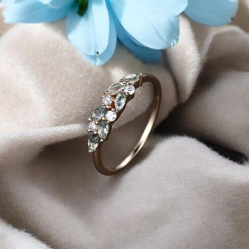 Moss agate cluster wedding band Unique marquise cut moss agate wedding band Vintage Moissanite ring Solid gold ring Valentine Day gift in Kuwait
