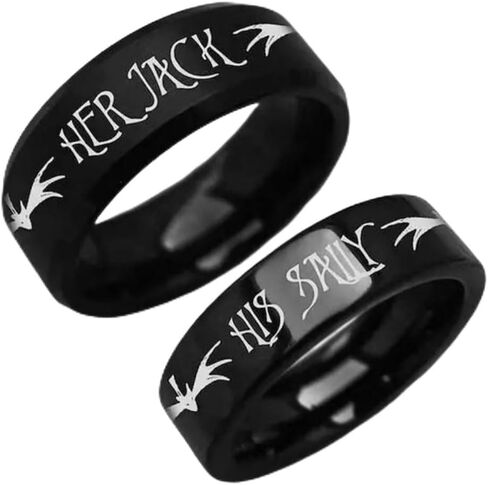Black Her Jack His Sally Rings Promise Wedding Band for Women Men Comfort Fit Stainless Steel Romantic Eternity Engagement Wedding Anniversary Rings in Saudi Arabia