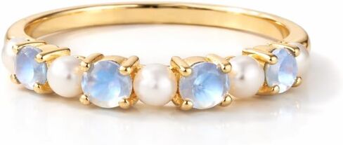 Moonstone and Pearl Ring for Women14K Gold Eternity Band Dainty Stackable Wedding Band Anniversary Handmade Bridal Jewelry Promise Gift for Her in Kuwait