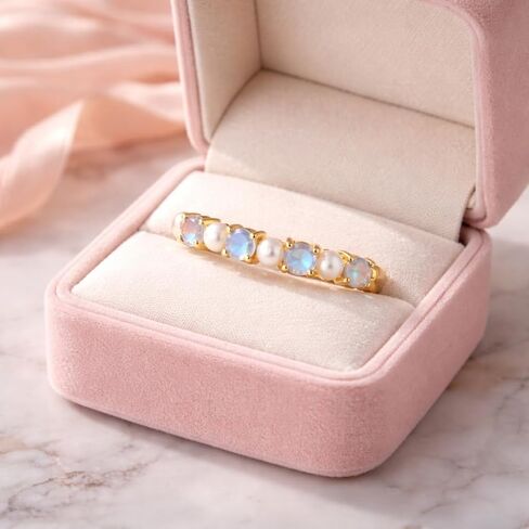 Moonstone and Pearl Ring for Women14K Gold Eternity Band Dainty Stackable Wedding Band Anniversary Handmade Bridal Jewelry Promise Gift for Her in Kuwait