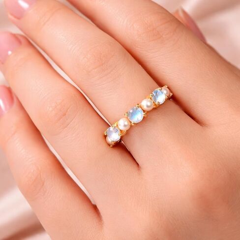 Moonstone and Pearl Ring for Women14K Gold Eternity Band Dainty Stackable Wedding Band Anniversary Handmade Bridal Jewelry Promise Gift for Her in Kuwait