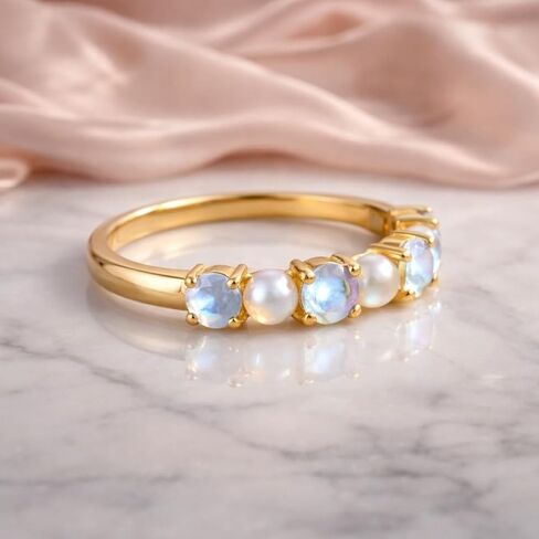 Moonstone and Pearl Ring for Women14K Gold Eternity Band Dainty Stackable Wedding Band Anniversary Handmade Bridal Jewelry Promise Gift for Her in Kuwait
