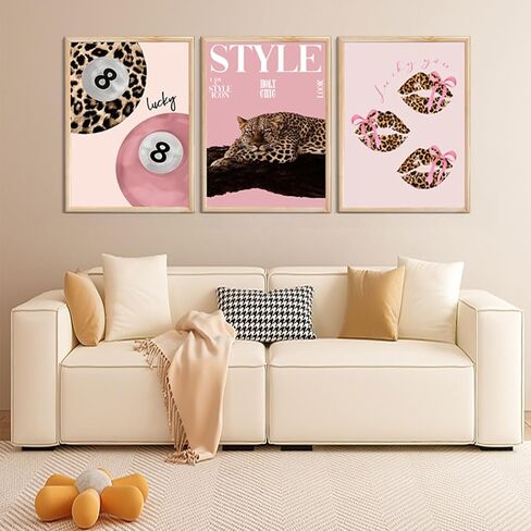 3 PCS Pink Leopard Canvas Wall Art Trendy Cheetah 8 Ball Bow Poster Prints Y2k Coquette Preppy Lucky Aesthetic Fashion Pictures Art for Girls Bedroom Dorm Living Room Apartment Decor 12*16In Unframed in Saudi Arabia