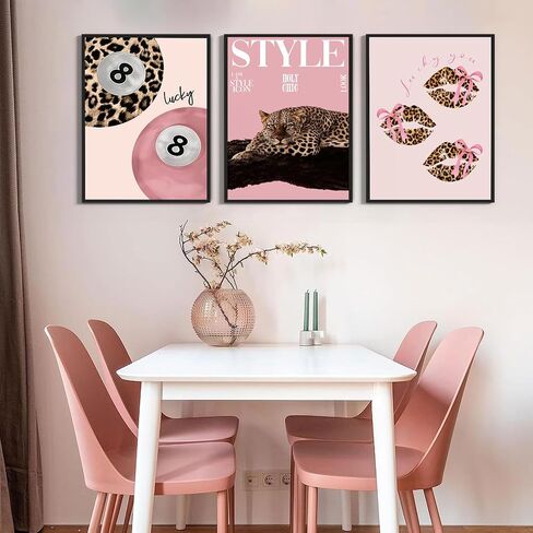 3 PCS Pink Leopard Canvas Wall Art Trendy Cheetah 8 Ball Bow Poster Prints Y2k Coquette Preppy Lucky Aesthetic Fashion Pictures Art for Girls Bedroom Dorm Living Room Apartment Decor 12*16In Unframed in Saudi Arabia