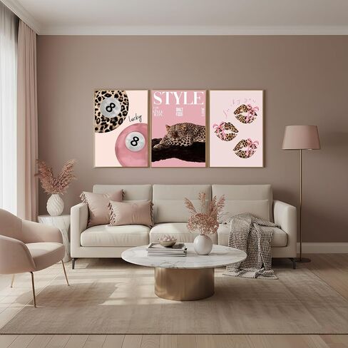 3 PCS Pink Leopard Canvas Wall Art Trendy Cheetah 8 Ball Bow Poster Prints Y2k Coquette Preppy Lucky Aesthetic Fashion Pictures Art for Girls Bedroom Dorm Living Room Apartment Decor 12*16In Unframed in Saudi Arabia