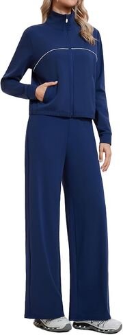 Airfree Women's 2 Piece Outfits Tracksuit Zip Up Long Sleeve Sweatshirt Wide Leg Sweatpant Matching Sets Lounge Set 2026 in Saudi Arabia