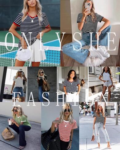 قمصان نسائية بأكمام قصيرة من ONLYSHE تي شيرت كاجوال بياقة دائرية تي شيرت أساسي تي شيرت صيفي أنيق ملابس ستربيد in Kuwait
