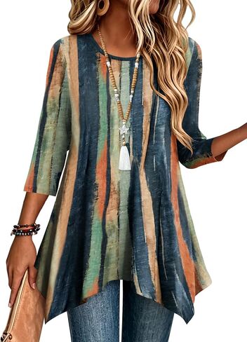 Zeagoo Fashion Clothing for Women 3/4 Sleeve Boho Shirts Summer Fall Crew Neck Tunic or Tops to Wear with Leggings in Kuwait