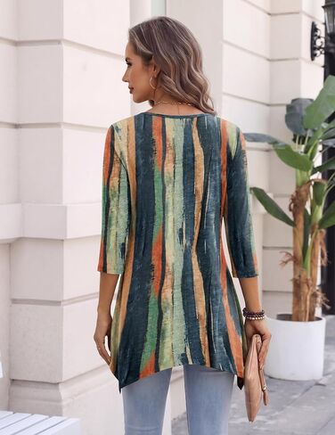 Zeagoo Fashion Clothing for Women 3/4 Sleeve Boho Shirts Summer Fall Crew Neck Tunic or Tops to Wear with Leggings in Kuwait