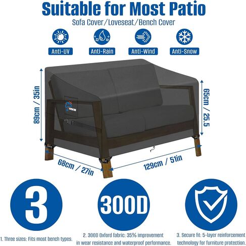 SIRUITON 2-Seat Garden Patio Sofa/Loveseat/Bench Cover 51.6" L x 27" W x 35" H,Heavy Duty 300D Oxford Waterproof Outdoor Sofa Cover,Lawn Patio Furniture Covers in Saudi Arabia