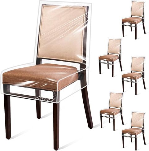 6 Pack Plastic Dining Chair Covers, Waterproof Clear Plastic Kitchen Chair Protectors W/21 x D/18 Inch Keep Your Chairs Safe from Water Dust Stain and Pet Claws Fits 16-23" in Saudi Arabia