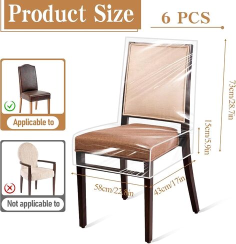 6 Pack Plastic Dining Chair Covers, Waterproof Clear Plastic Kitchen Chair Protectors W/21 x D/18 Inch Keep Your Chairs Safe from Water Dust Stain and Pet Claws Fits 16-23" in Saudi Arabia