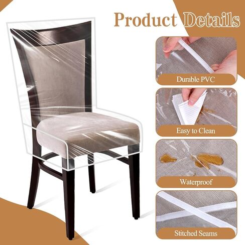 6 Pack Plastic Dining Chair Covers, Waterproof Clear Plastic Kitchen Chair Protectors W/21 x D/18 Inch Keep Your Chairs Safe from Water Dust Stain and Pet Claws Fits 16-23" in Saudi Arabia
