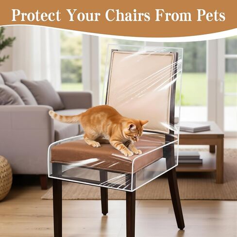 6 Pack Plastic Dining Chair Covers, Waterproof Clear Plastic Kitchen Chair Protectors W/21 x D/18 Inch Keep Your Chairs Safe from Water Dust Stain and Pet Claws Fits 16-23" in Saudi Arabia