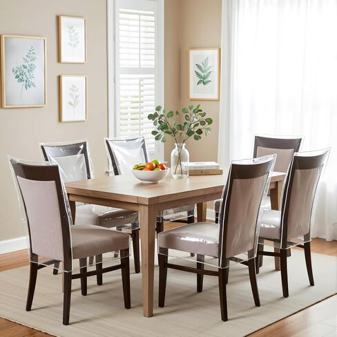 6 Pack Plastic Dining Chair Covers, Waterproof Clear Plastic Kitchen Chair Protectors W/21 x D/18 Inch Keep Your Chairs Safe from Water Dust Stain and Pet Claws Fits 16-23" in Saudi Arabia