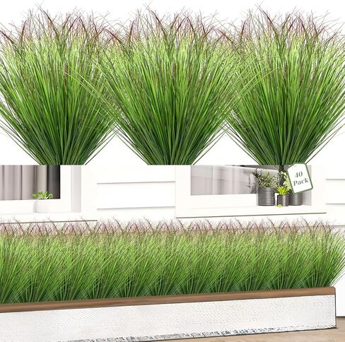 10 Bundles Fake Grass Plants Artificial Plants Outdoor Faux Plants Tall Shrubs Wheat Grass Greenery Stems UV Resistant Onion Grss For Outside Planters Indoor Room Vase Home Decor（Green Red Tail） in Saudi Arabia