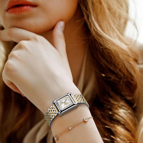 Asan Ge Watches for Women Vintage Bracelet Roman Dial Japanese Movement Rectangular Case Watch 3ATM Waterproof Self-Adjust Watch Size Without Tools in Saudi Arabia