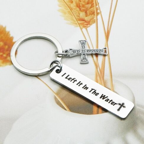 First Communion Baptism Gifts for Women Men Cross Baptism Gifts for Boys Girls Christian Religious Keychain for Godson Goddaughter I Left It In The Water Faith Gift for Him Her in Kuwait