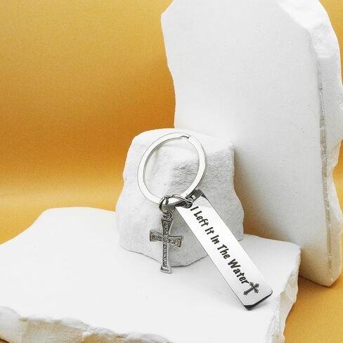 First Communion Baptism Gifts for Women Men Cross Baptism Gifts for Boys Girls Christian Religious Keychain for Godson Goddaughter I Left It In The Water Faith Gift for Him Her in Kuwait