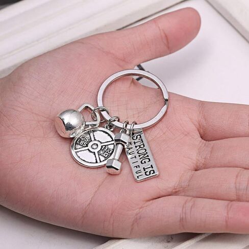 RINHOO Stainless Steel Fitness Gym Charm Keychains Quotes Weight Plate Dumbbell Kettlebell CharmsKeyring in Saudi Arabia
