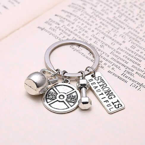 RINHOO Stainless Steel Fitness Gym Charm Keychains Quotes Weight Plate Dumbbell Kettlebell CharmsKeyring in Saudi Arabia