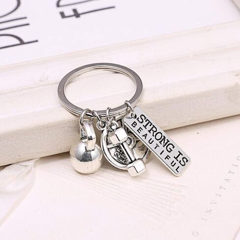RINHOO Stainless Steel Fitness Gym Charm Keychains Quotes Weight Plate Dumbbell Kettlebell CharmsKeyring in Saudi Arabia
