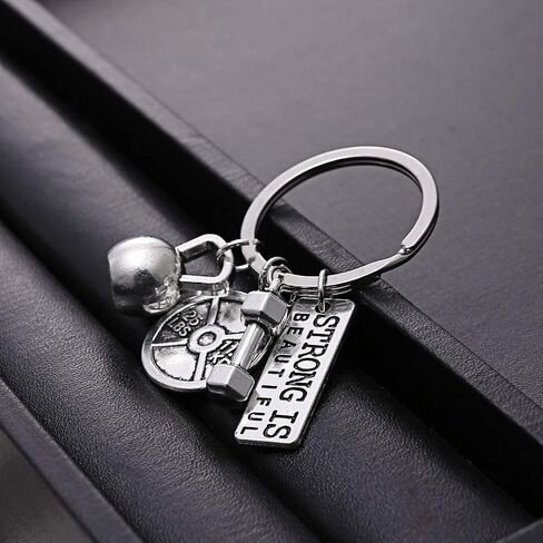 RINHOO Stainless Steel Fitness Gym Charm Keychains Quotes Weight Plate Dumbbell Kettlebell CharmsKeyring in Saudi Arabia