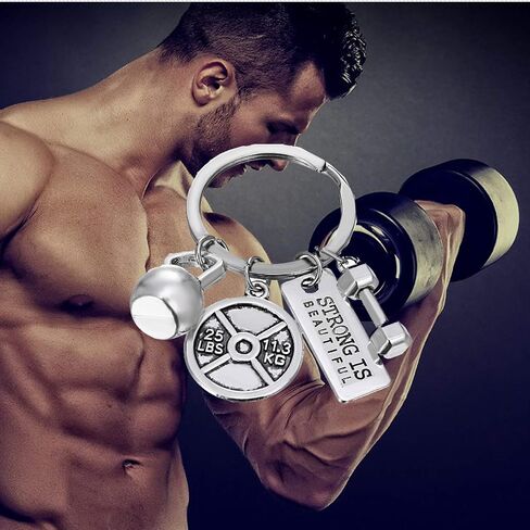 RINHOO Stainless Steel Fitness Gym Charm Keychains Quotes Weight Plate Dumbbell Kettlebell CharmsKeyring in Saudi Arabia