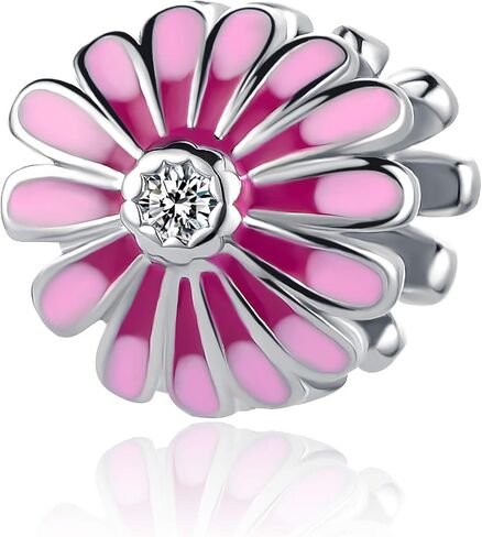 Pink Daisy Flower Charm for Pandora Bracelets&Necklace Pendant Dangle Bead White Birthstone Charm for Women Birthday Gifts Jewelry in Kuwait