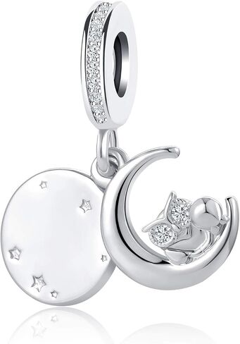 Moon Star Owl Dangle Charm fits Pandora Charms Bracelets Christmas Birthday Jewelry Gift for Women Daughter Sister Granddaughter in Kuwait